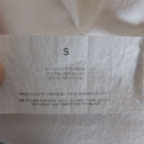 Nine West Jeans White Linen Blend Long Sleeve Button Up Blouse Size Small - Picture 7 of 9